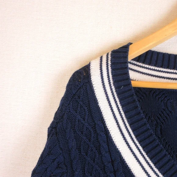 Lands' End Cable Knit Varsity Sweater Size 3X Cotton - Picture 4 of 15